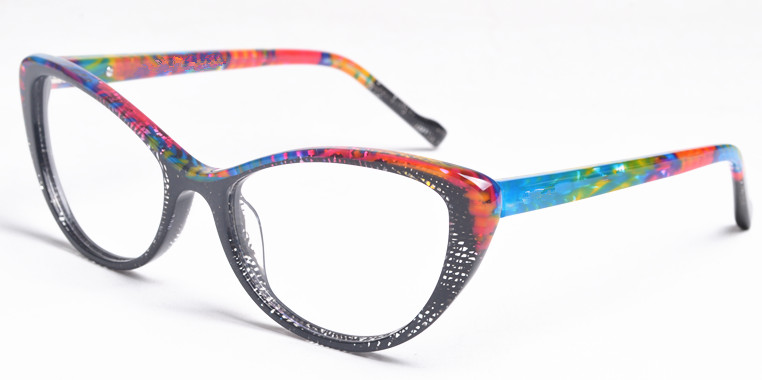 Montatura ottica multicolore in acetato laminato finita